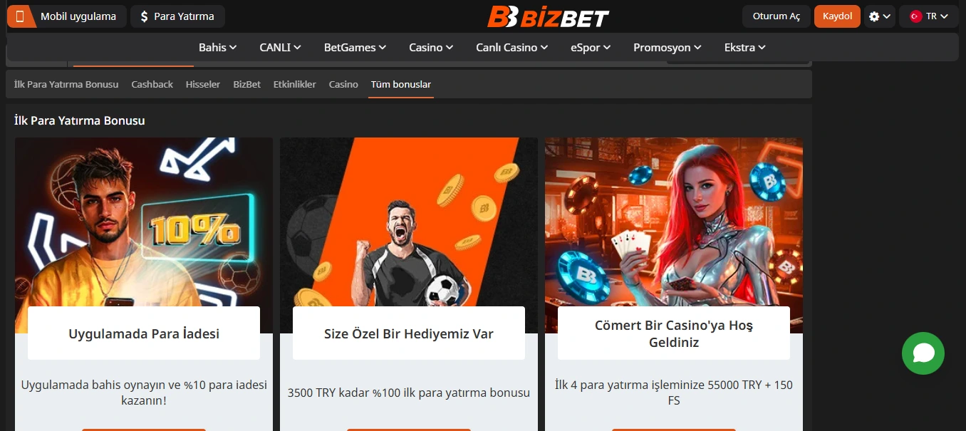 BizBet casino sitesinde